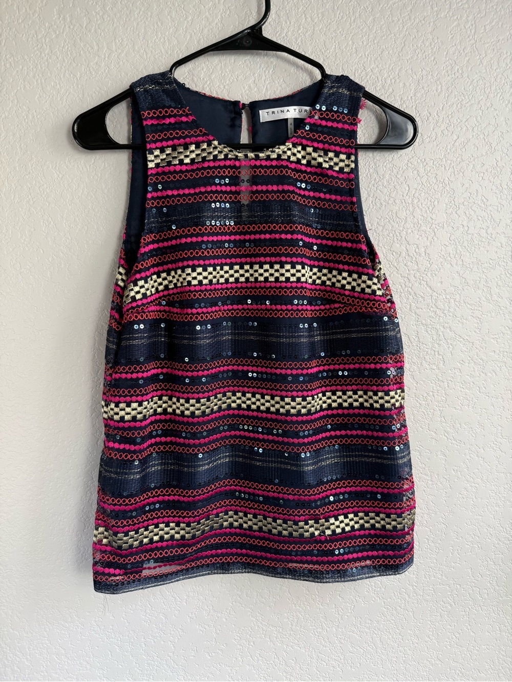 Trina Turk Navy, Pink & Cream Sequin Stripe Sleeveless Tank